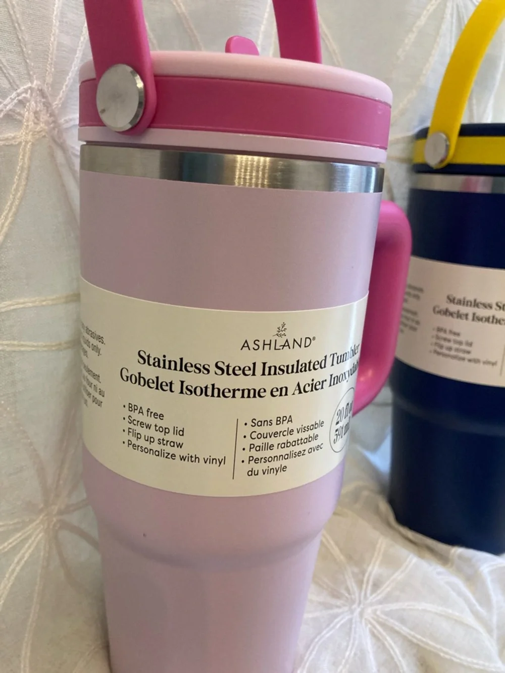 Ashland Pink & Navy Stainless Steel Travel Tumblers with Handles